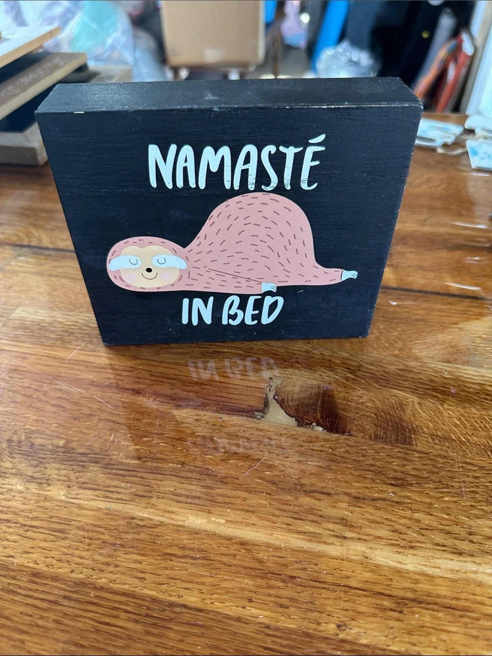 Namasté In Bed Sloth Wall Sign - Black
